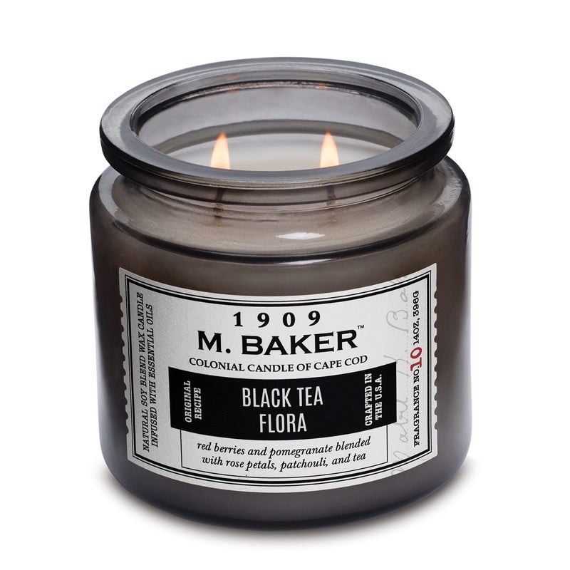 Colonial Candle Black Tea Flora Scented Jar Candle | 2-Wick Natural Soy Blend Wax Candle for Home | Relaxing Aromatherapy Candle Infused with Essential Oils | M. Baker Apothecary Glass Jar Candle - Image 1